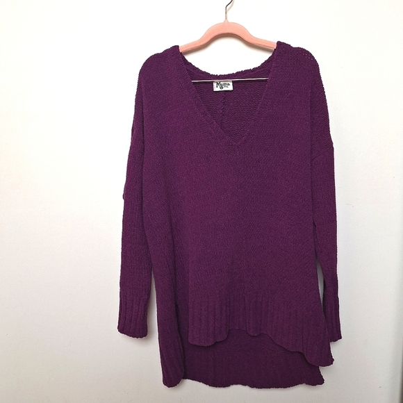Show Me Your Mumu Hug Me Oversized V Neck Sweater in Purple Ultraviolet Knit - Picture 2 of 10